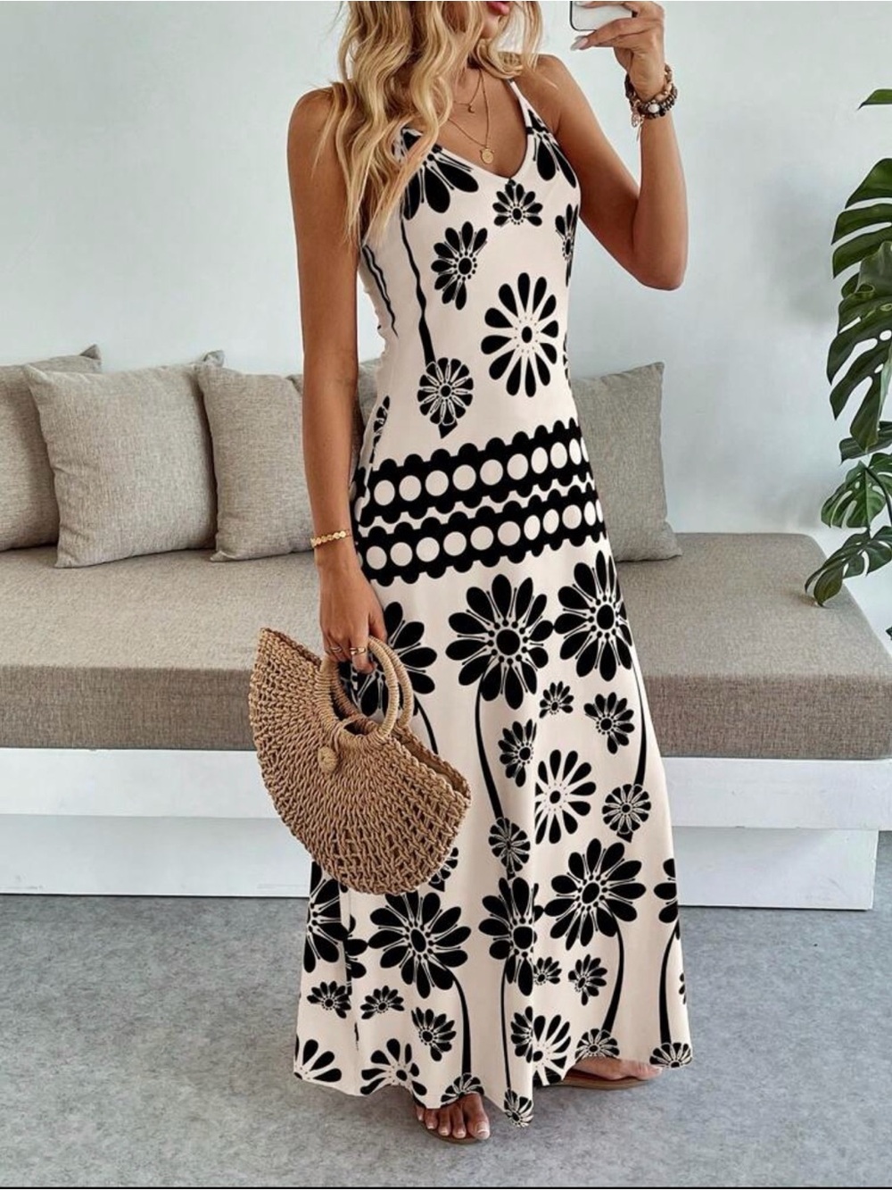Maxi Dress in Cream and Black